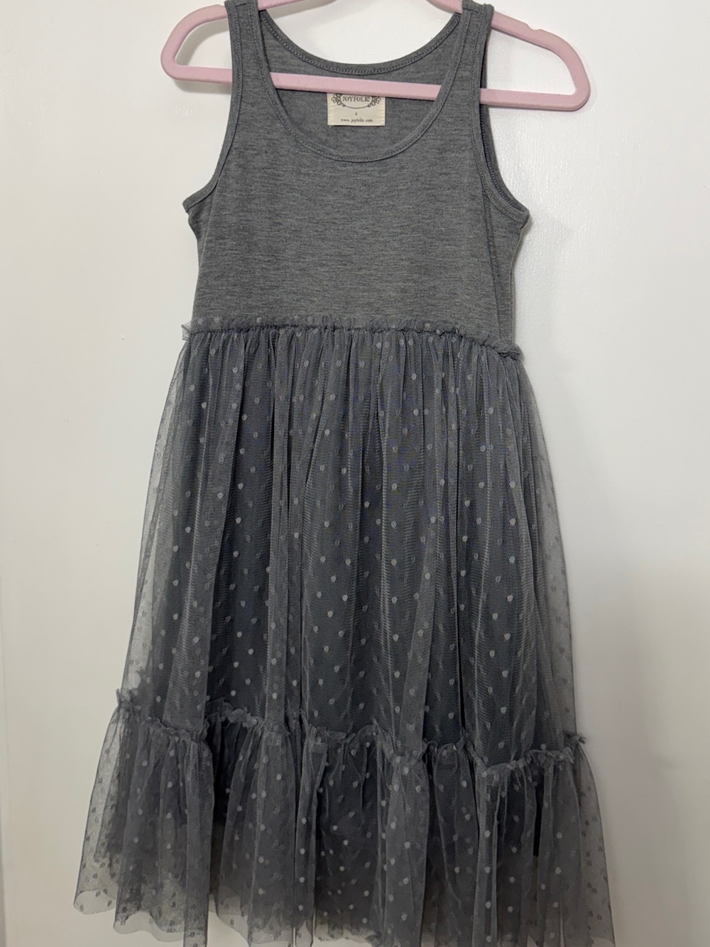Joyfolie Grey Tulle Polka Dot Tank Dress
